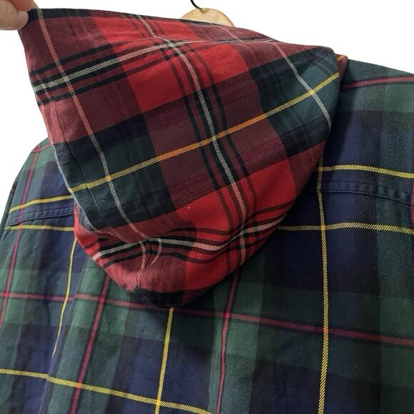 Polo Ralph Lauren Mens Plaid Hooded Snap Front Shirt Size XXL Green Preppy Logo - Picture 7 of 13